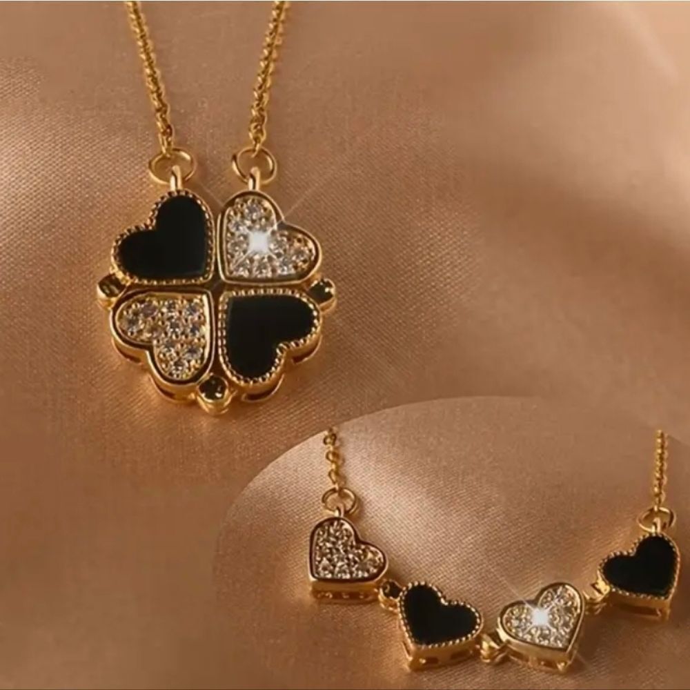 Elegant Adjustable Gold-Tone Diamond Heart Pendant Necklace
